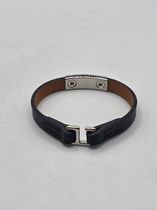 Hermes Black Swift Calfskin Leather Palladium Plated Mini Rivale Bracelet Size T2