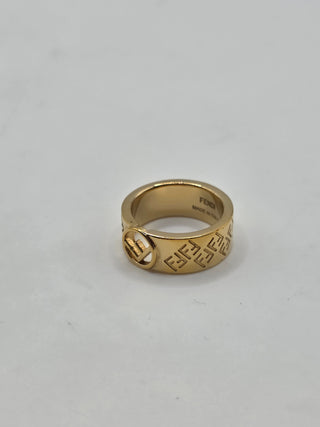 Fendi Gold-tone FF Logo Band Ring 6.5 sz