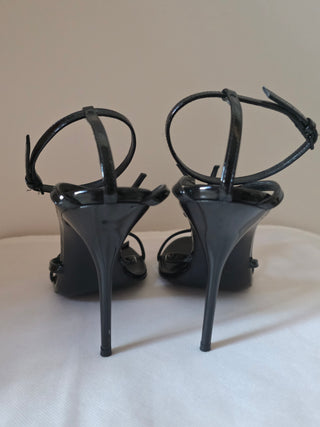 Saint Laurent Opyum Black Patent Leather YSL T-Strap Sandals 39.5 sz