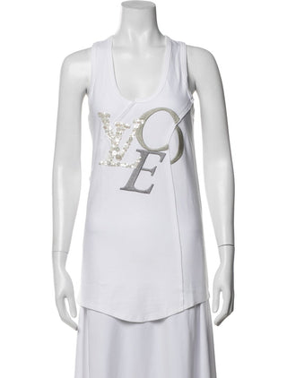 Louis Vuitton White LV sequin logo sleeveless top M sz