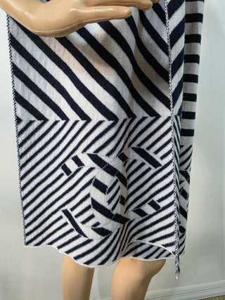 Chanel Blue White Cashmere Interlocking CC Logo Scarf
