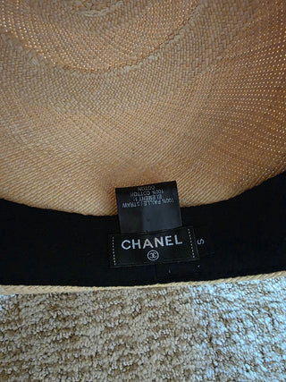 Chanel Beige Interlocking CC Denim Straw Hat S sz