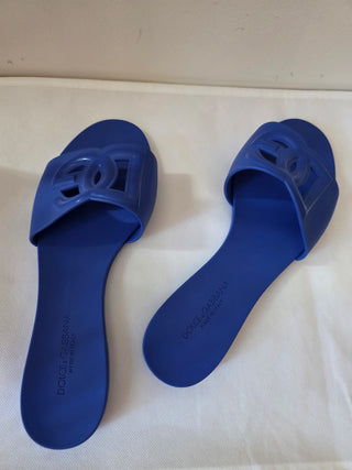 Dolce & Gabbana Blue rubber DG logo sandals 40 sz