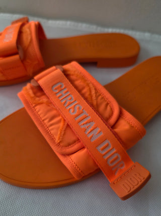 Christian Dior Orange Rubber Grosgrain Trim J'Adior Logo Slides 41 sz