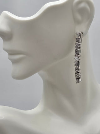 Fendi Silver-tone Logo Crystal Roma Drop Earrings