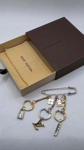 Louis Vuitton Goldtone and Silvertone Safety Pin LV Lock Heart Brooch