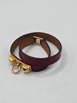 Hermès Rubis Epsom Leather Gold Plated Rivale Double Tour Bracelet Size S