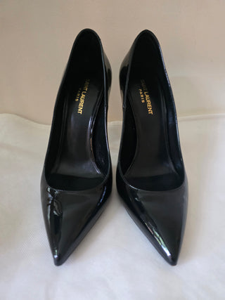 Yves Saint Laurent Black Patent Leather Opyum Monogramme Heels 40 sz