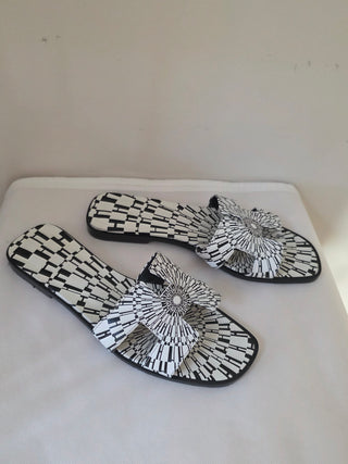 Hermès Black White Op'H Oran Calfskin Slides 40 sz