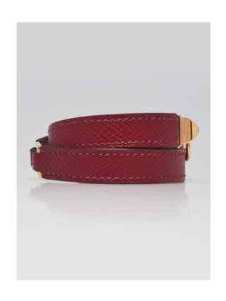 Hermès Rubis Epsom Leather Gold Plated Rivale Double Tour Bracelet Size S