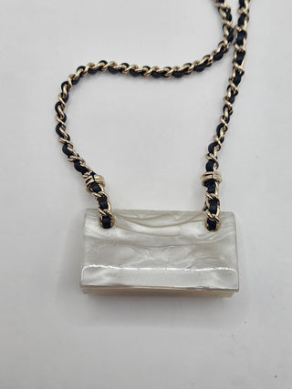 Chanel Gold-tone 2023 Leather Resin CC Purse Pendant Necklace