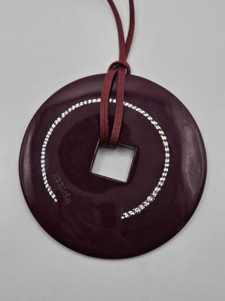 Hermès Black White H Logo Lacquer Tsuba Pendant Necklace