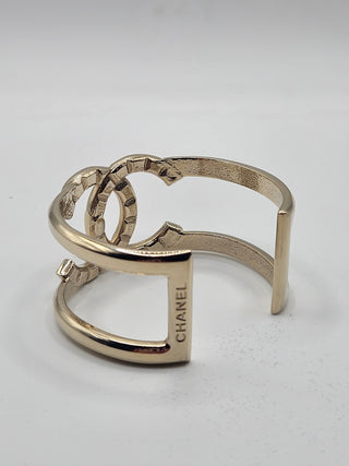 Chanel Gold-tone Wide Textured CC Logo Cuff Bracelet