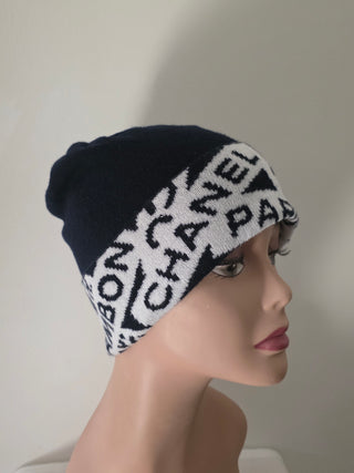 Chanel Black/White Interlocking CC Cashmere Beanie One size