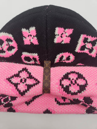 Louis Vuitton Pink Black Wool 3D Monogram Beanie NWT