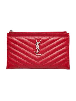 Yves Saint Laurent Red Matelasse Quilted Leather Monogram Small Bill Pouch