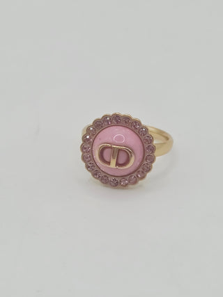 Christian Dior Crystal pink Resin CD Cocktail Ring 5.25 sz