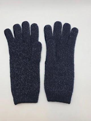 Chanel Dark Blue Metallic Cashmere Silk Knit CC Gloves