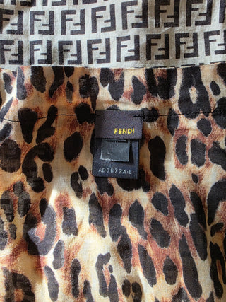 Fendi Brown Multicolor FF Logo Animal Print V-Neck blouse 40 sz