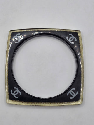 (Copy) Chanel Bkack Resin Strass Interlocking CC Square Bangle