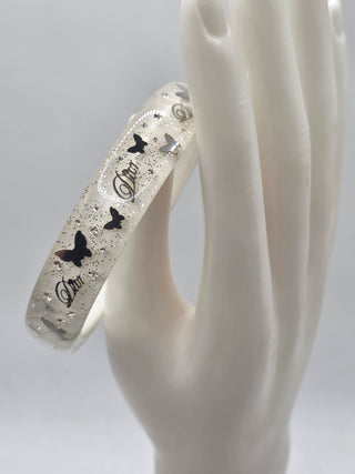 Christian Dior Silverstone Clear Butterfly Motif Logo Charm Bangle