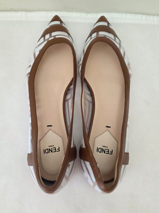 Fendi Brown White Zucca FF Logo PVC Ballet Flats 36 sz