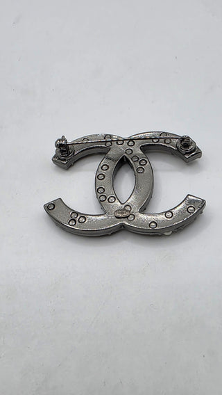 Chanel Silver-tone Faux Pearl Resin Interlocking CC Pin Brooch
