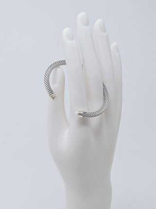 David Yurman Sterling Silver Pearl Caps Cable cuff bracelet