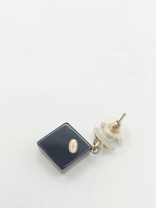 Chanel Gold-tone Black Resin Interlocking CC Drop Earrings