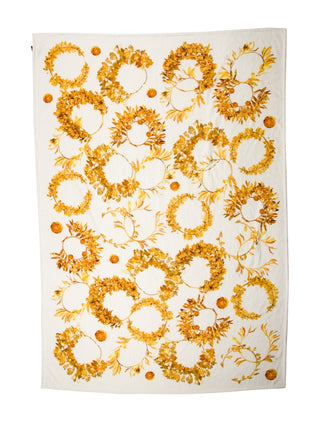 Chanel White Gold-tone Interlocking CC Logo Floral beach towel