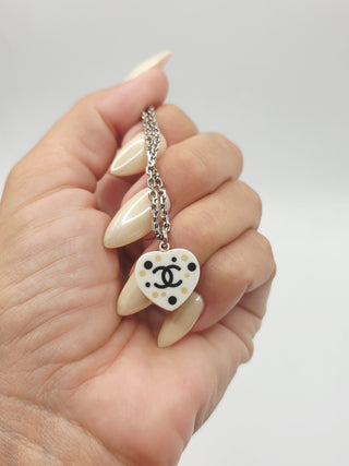 Chanel White Resin Interlocking CC Heart Pendant Necklace