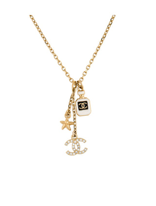 Chanel Gold-tone 2025 Strass Resin CC Star & Perfume Pendant Necklace