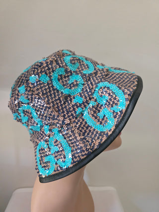 Gucci Brown Blue Sequin Jumbo GG Bucket Hat S sz