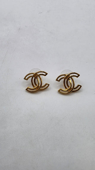 Chanel Gold-tone Interlocking CC Logo Stud Earrings w/ Tags