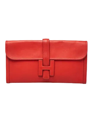Hermes Vermillion Swift Leather Jige PM Clutch Bag