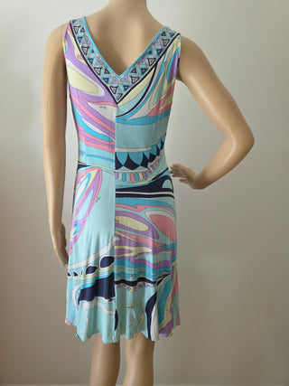 Emilio Pucci Blue Multicolor v-neck summer dress 8 US sz