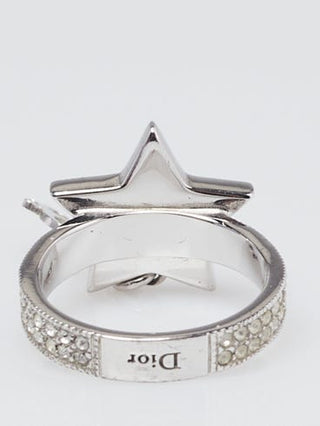 CHRISTIAN DIOR Silvertone Metal Crystal Star Cocktail Ring Size 5