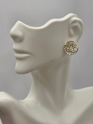 Chanel Gold-tone Interlocking CC Outline Circle Stud Earrings