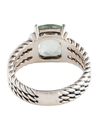 David Yurman Sterling Silver Prasiolite Diamond Petite Wheaton Cocktail Ring 6.75 sz