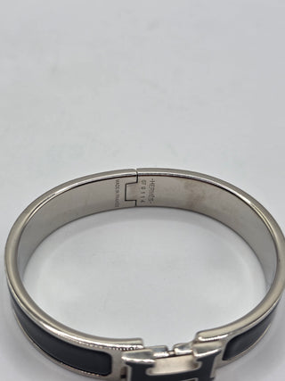 Hermes Black Enamel Palladium Plated Clic-H Narrow PM Bracelet