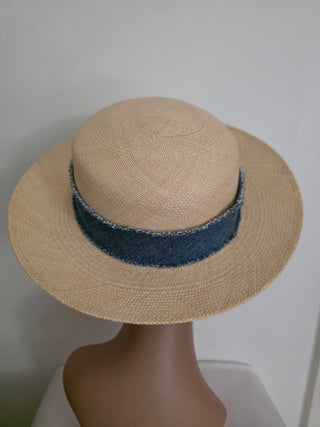 Chanel Beige Interlocking CC Denim Straw Hat S sz