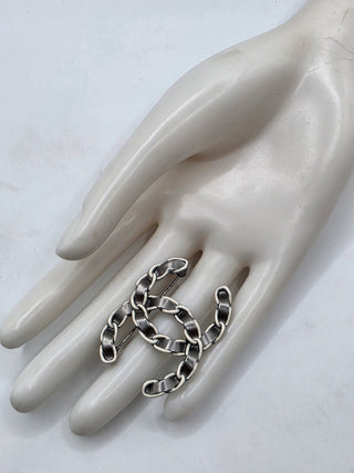 Chanel Silver-tone 2022 Enamel Interlocking CC Brooch