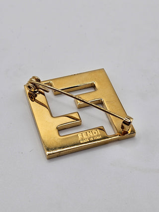 Fendi Gold-tone Forever Fendi FF logo Enamel Brooch