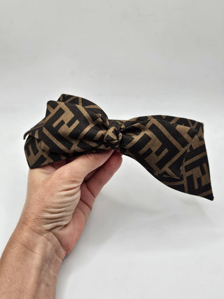 Fendi Brown Zucca Logo Printed Bow Hair Clip