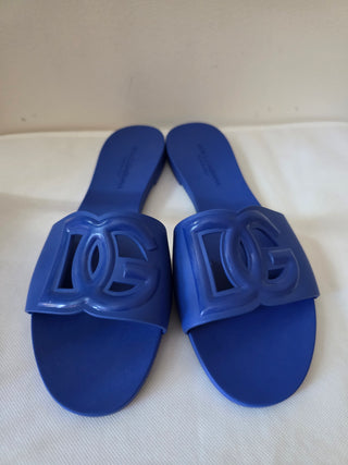 Dolce & Gabbana Blue rubber DG logo sandals 40 sz