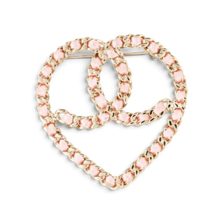 Chanel Gold-tone Silk Chain Woven CC Heart Oversized Brooch