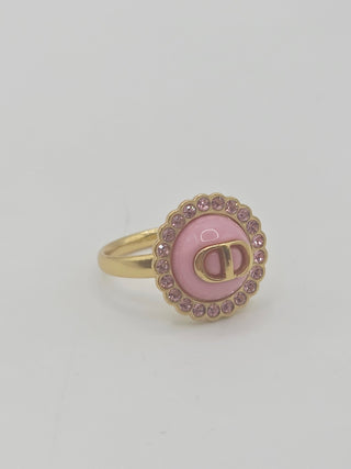 Christian Dior Crystal pink Resin CD Cocktail Ring 5.25 sz