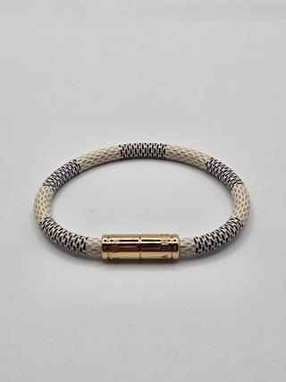 Louis Vuitton Signature White Blue Damier Leather Keep It Bracelet