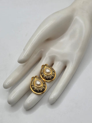 Fendi Gold-tone Faux Pearl FF Logo Stud Earrings