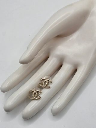 Chanel Gold-tone Strass Interlocking CC Stud Earrings